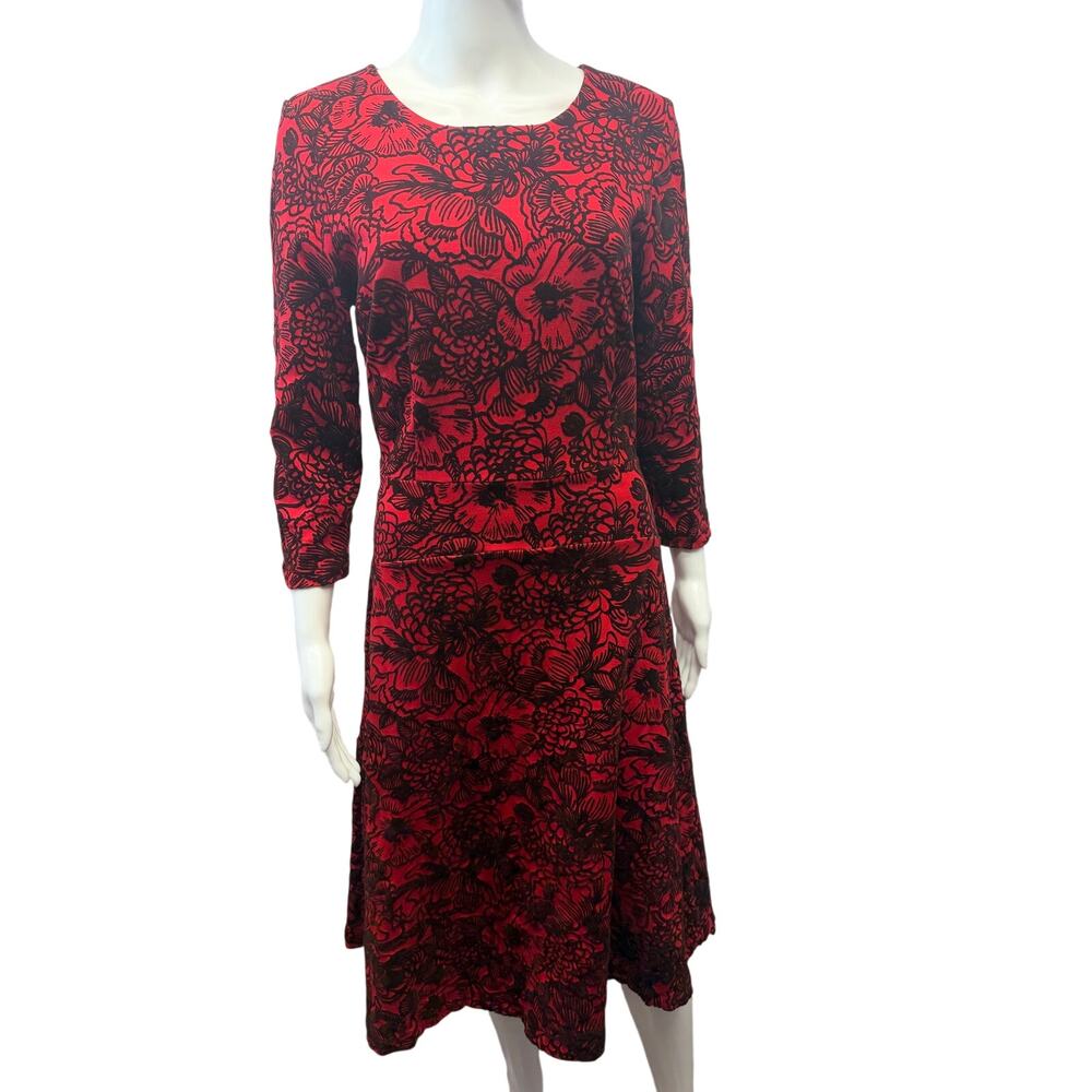 Lands End Floral-Print Fit-&-Flare Dress Womens Size medium tall